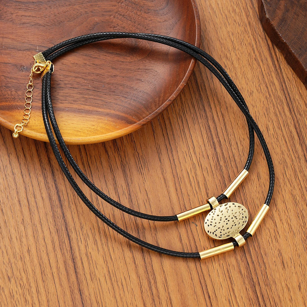 2 PCS Textured Gold Medallion Leather Set