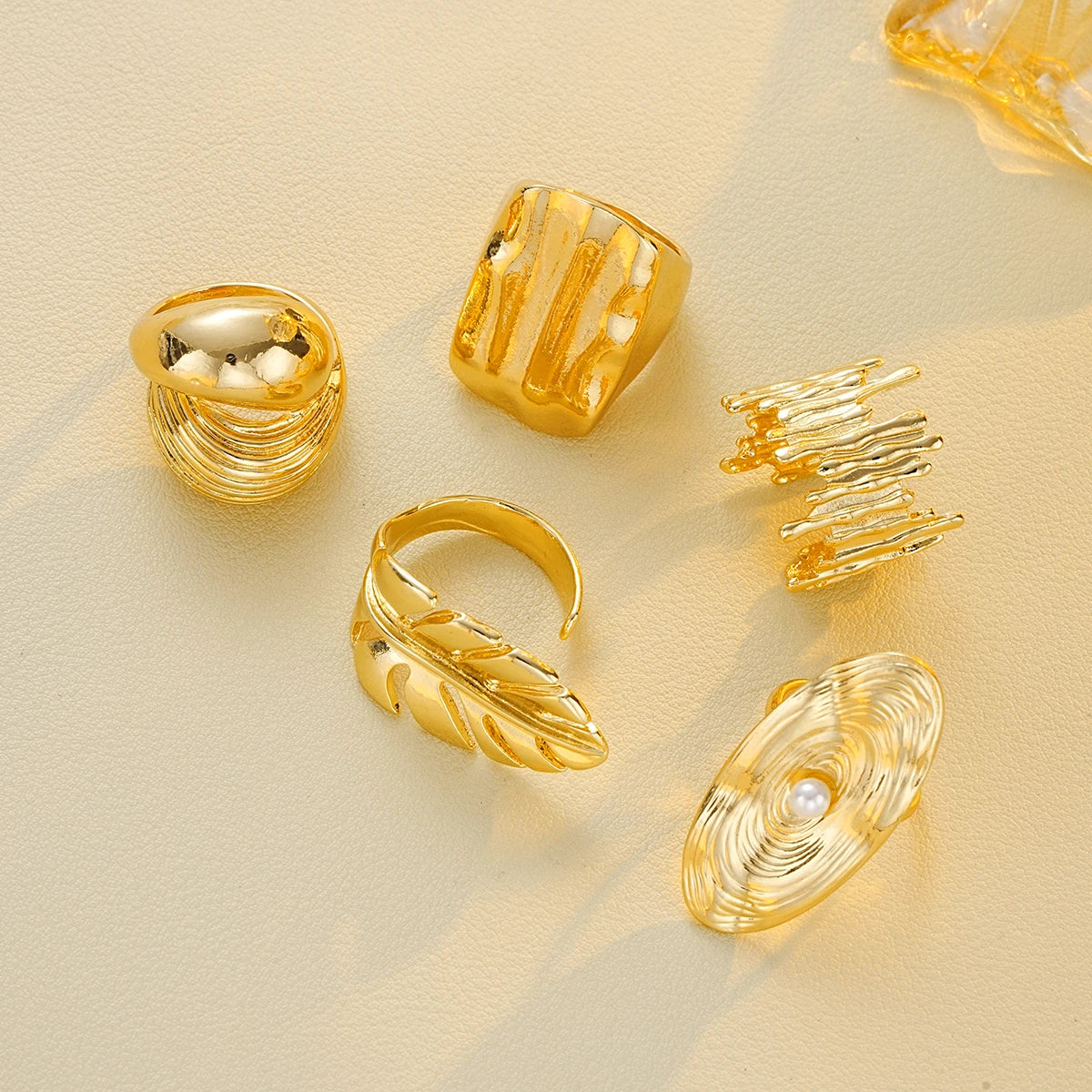 5 PCS Statement Textured Gold Ring Set