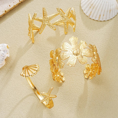 3 PCS Starfish & Floral Statement Cuff Set