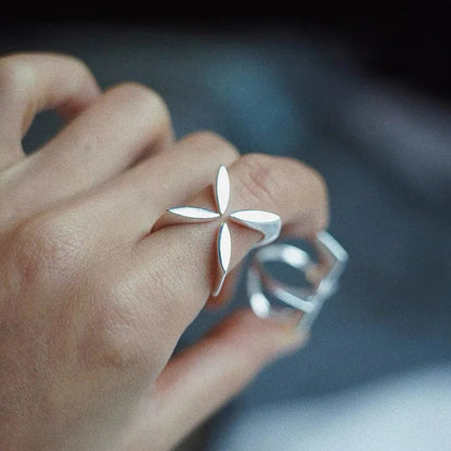 Adjustable Cross Flower Ring