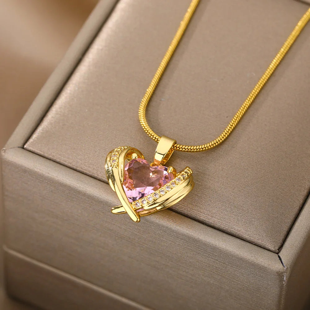 Pink Crystal Heart Wings Ring