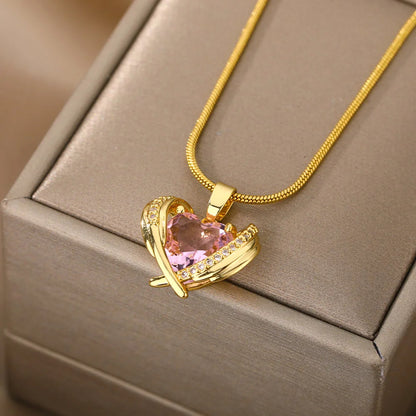 Pink Crystal Heart Wings Ring