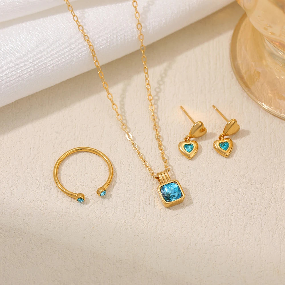 Gold Blue Zircon Jewelry Set