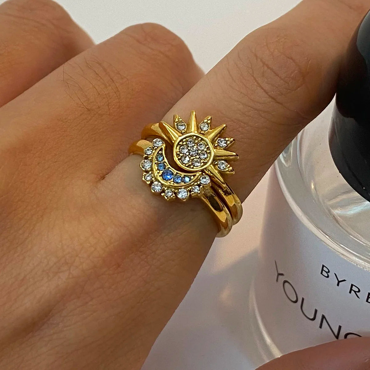 Sun-Moon Rhinestone Ring