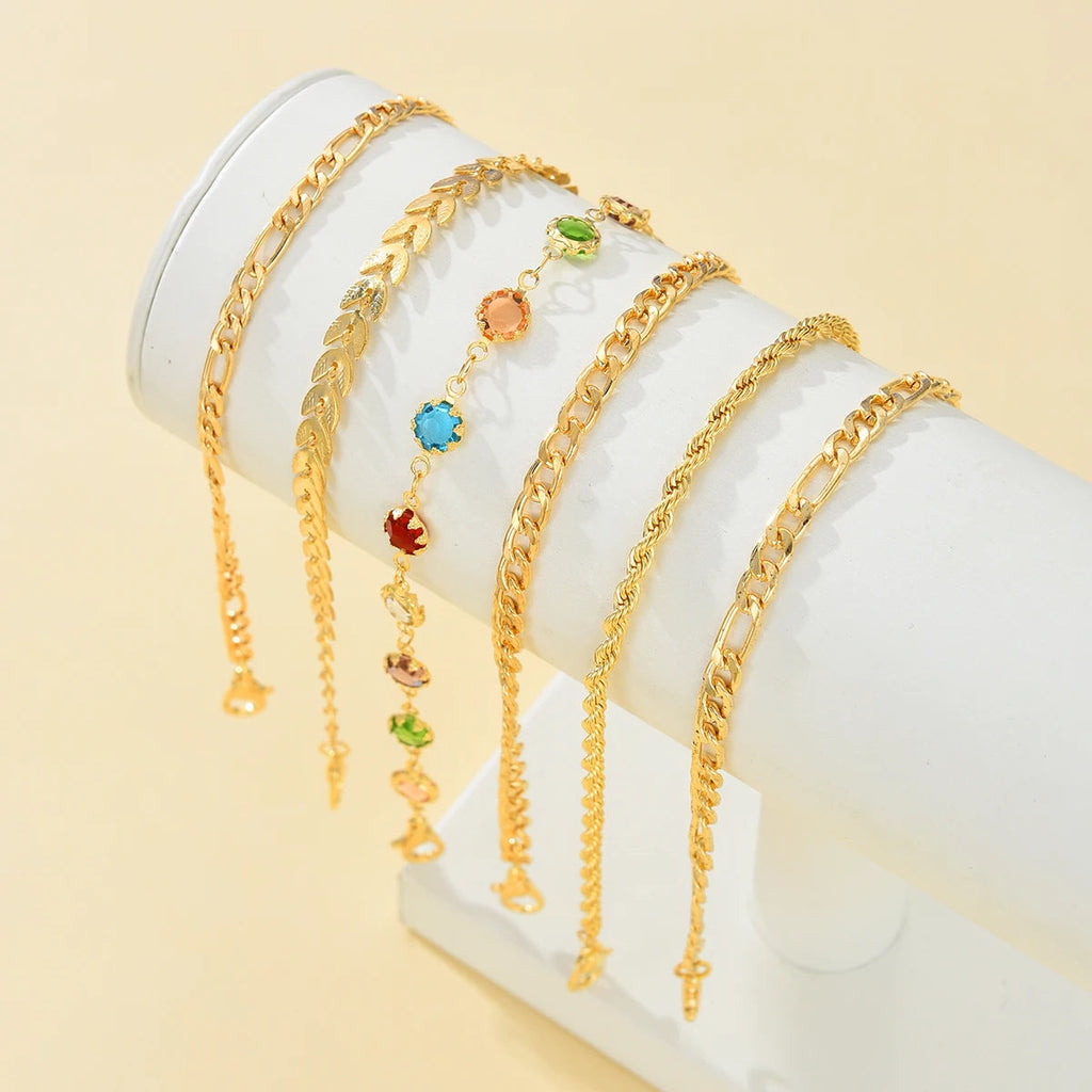 6 PCS Layered Chain Anklet Set