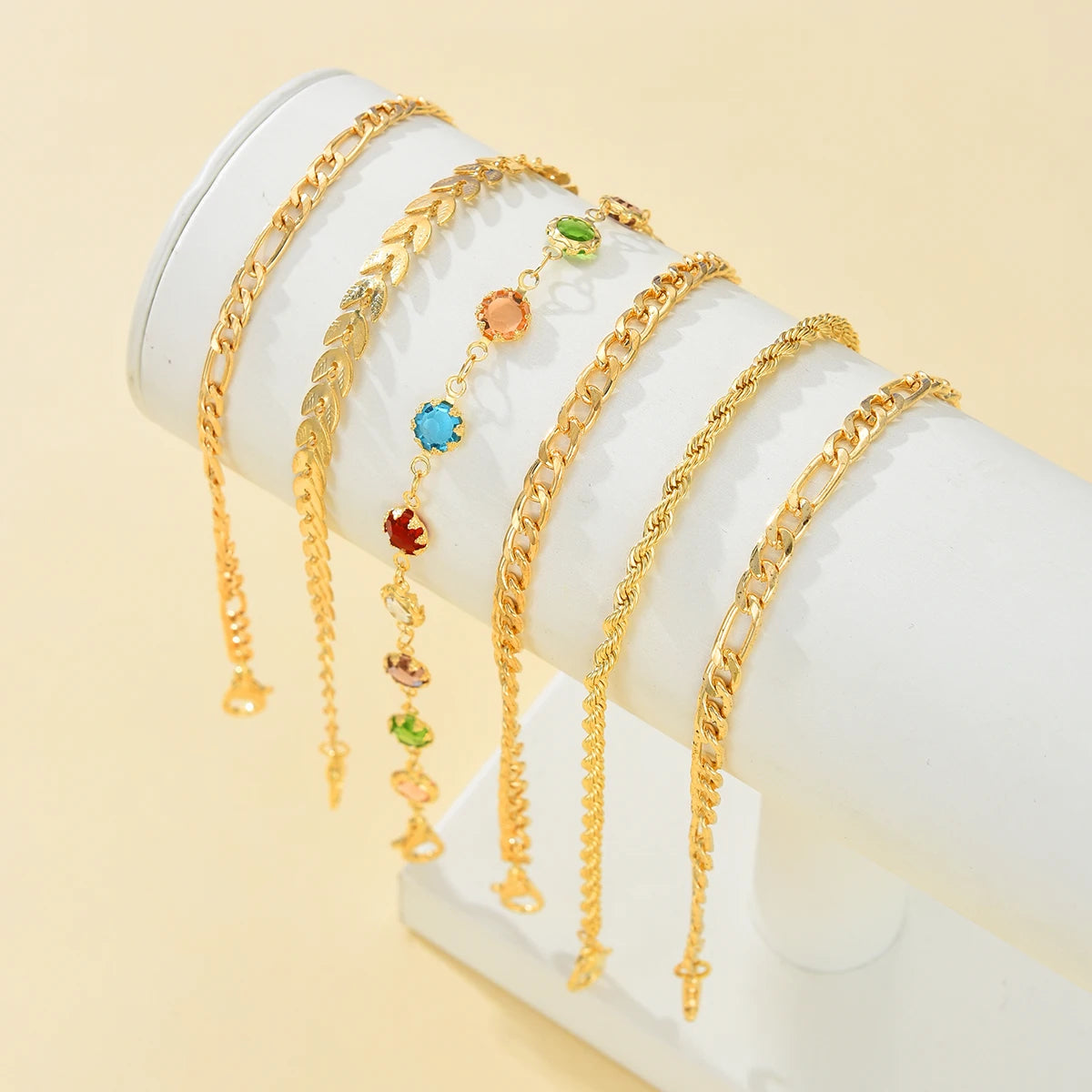 6 PCS Layered Chain Anklet Set