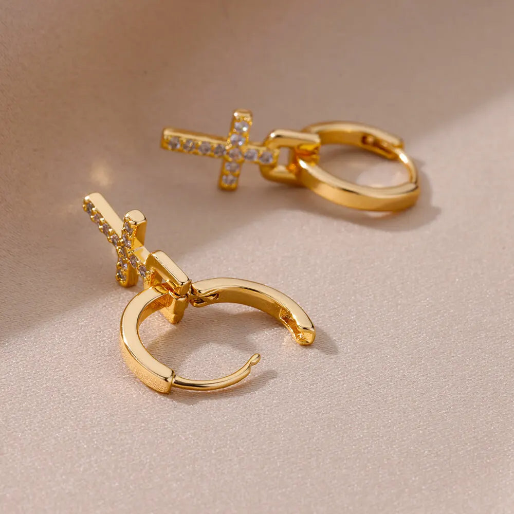 Zircon Cross Drop Earrings