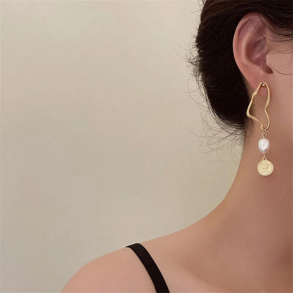 Asymmetric Long Baroque Pearl Earrings