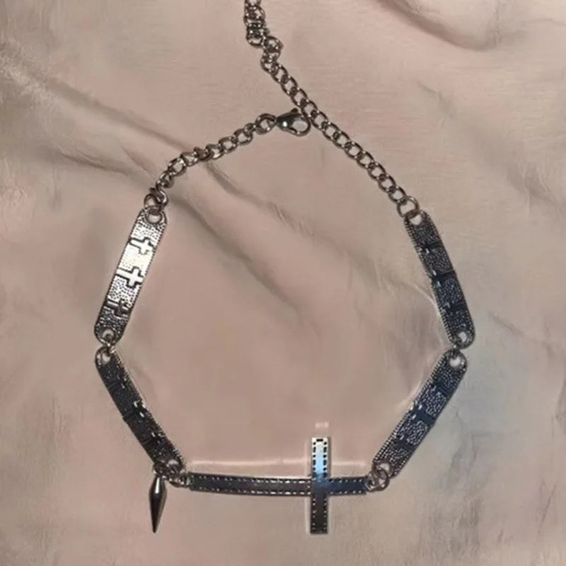 Spliced Cross Rivet Necklace