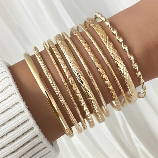10 PCS Heavy Stackable Textured Bracelet Set