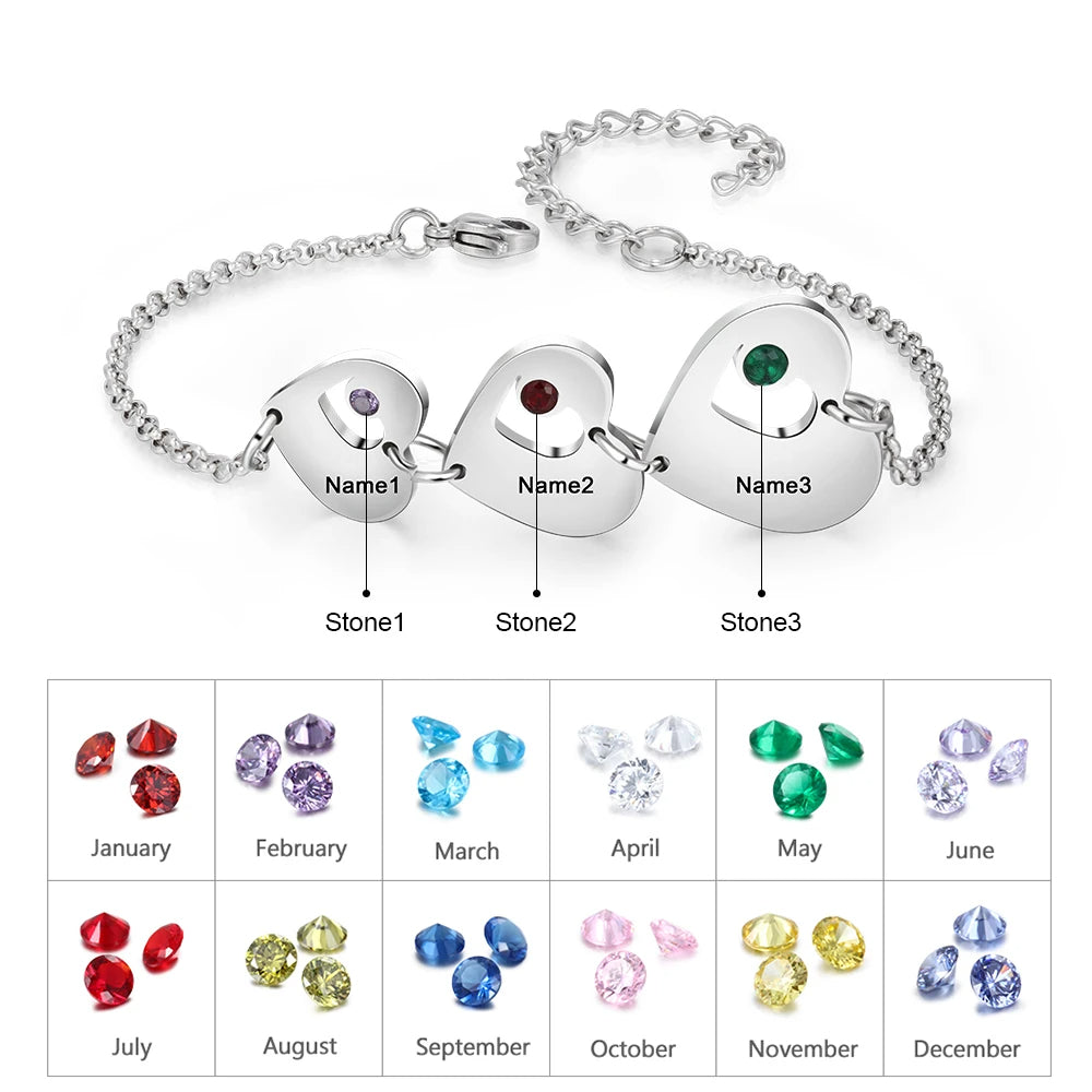 Custom Birthstone Heart Name Bracelet