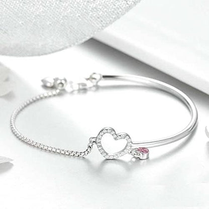 Sterling Silver Pink Heart Bracelet