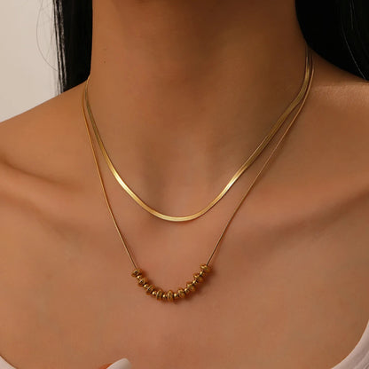 2 PCS Gold Herringbone & Bead Necklace Set