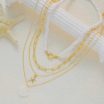 4 PCS Starfish & Shell Layered Necklace Set
