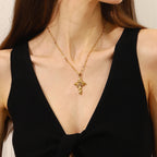 Gold Rose Cross Necklace