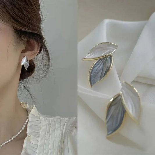 Grey Leaf Stud Earrings