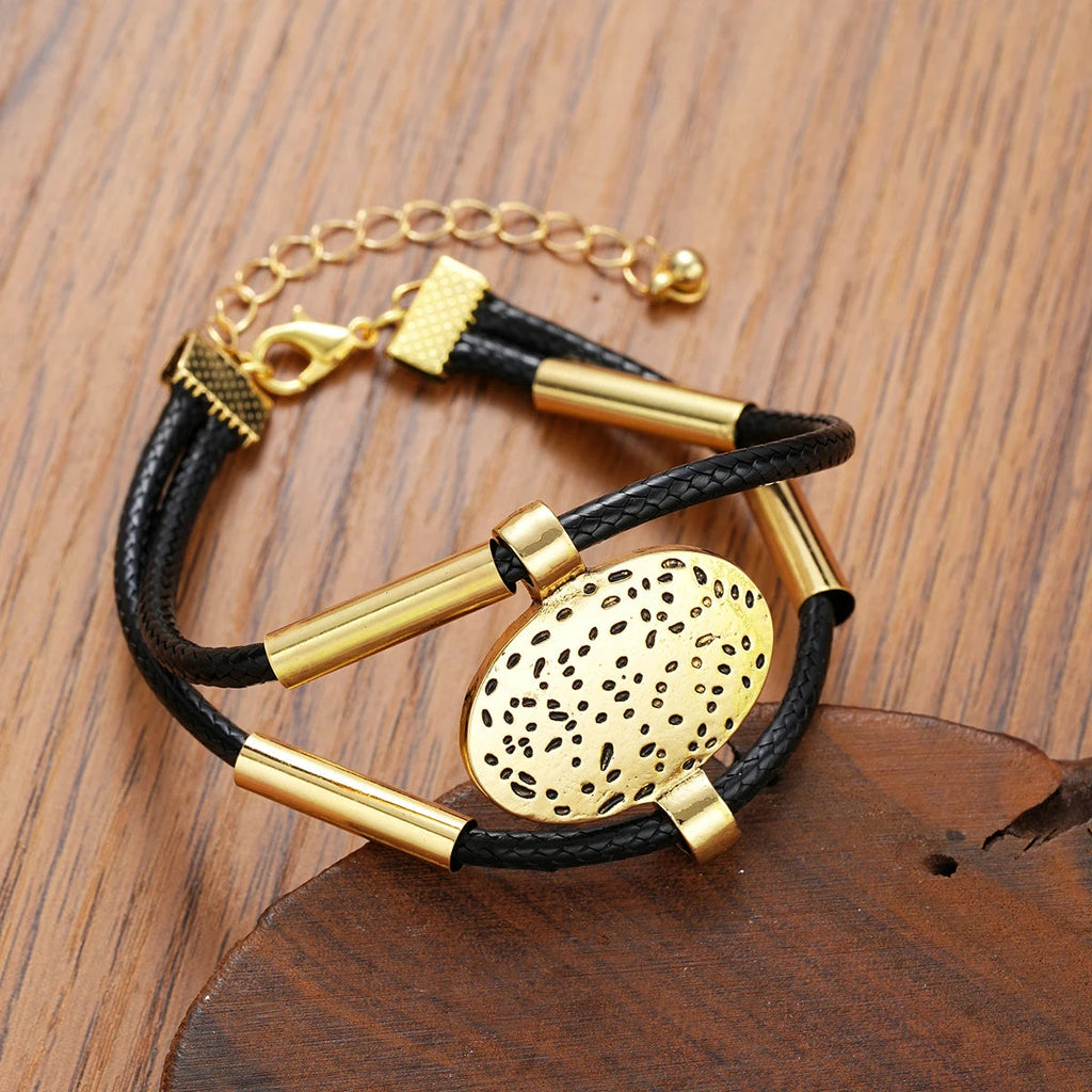 2 PCS Textured Gold Medallion Leather Set