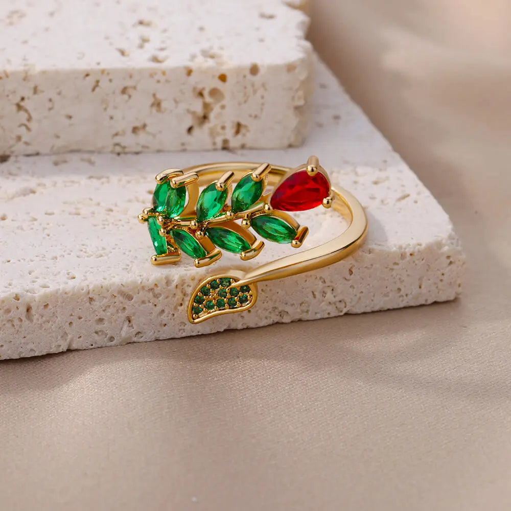 Zircon Flower Leaf Ring