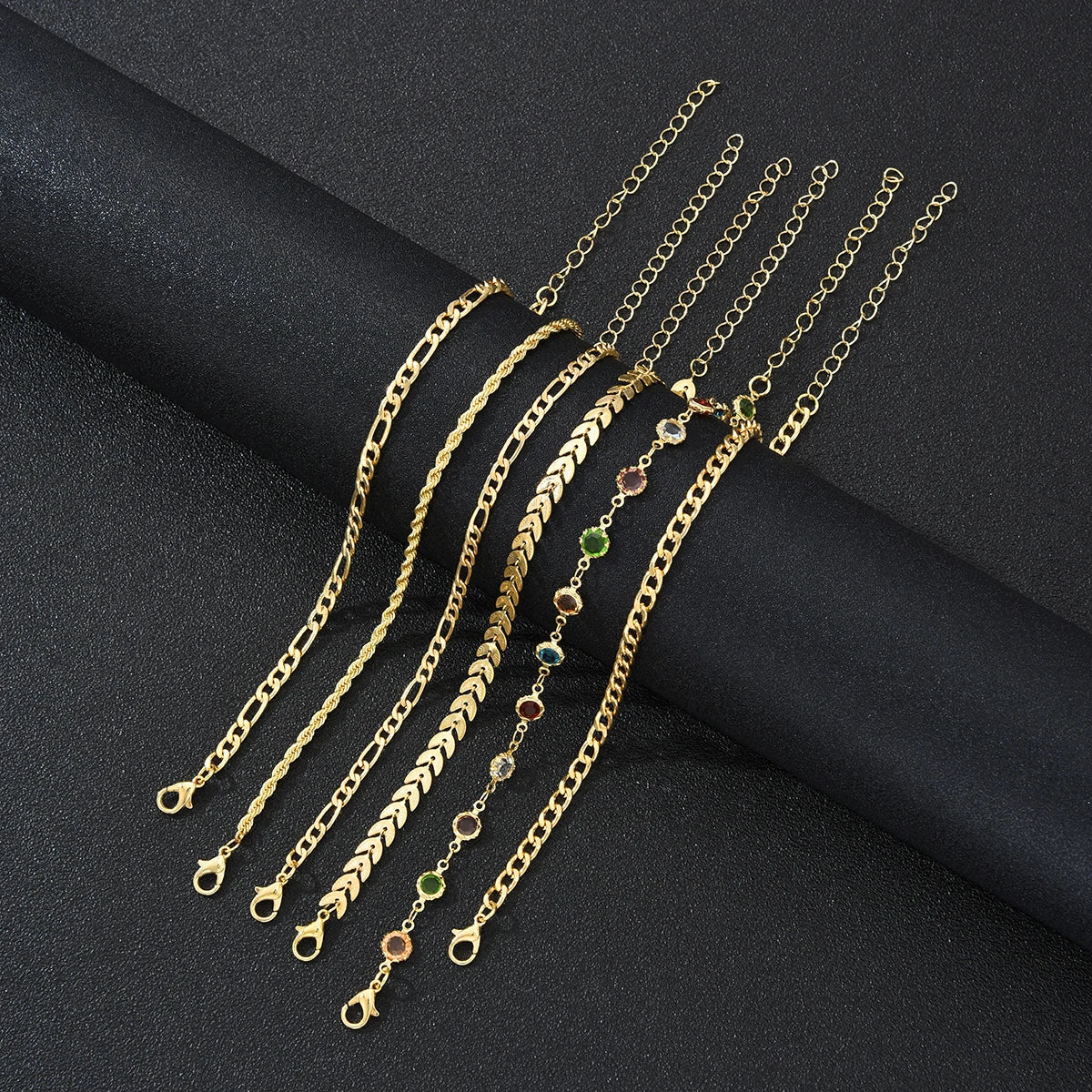 6 PCS Layered Chain Anklet Set