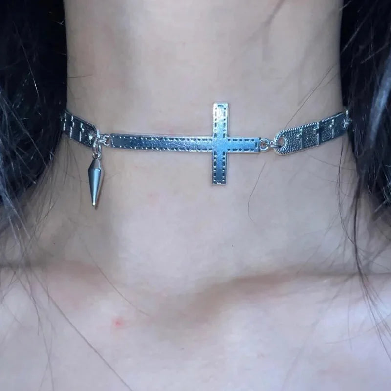Spliced Cross Rivet Necklace