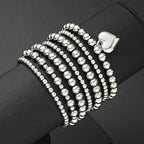 7 PCS Silver Heart Charm Beaded Bracelet Set