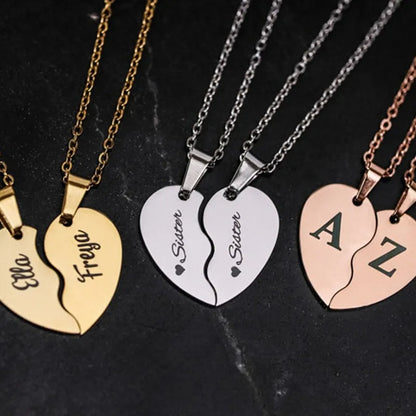 Personalized Split Heart Couple Necklace