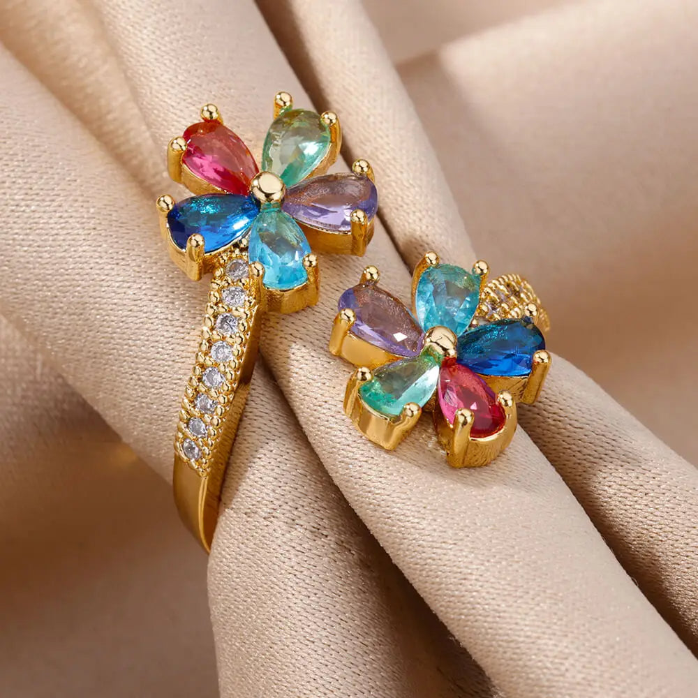 Colored Double Flower Ring