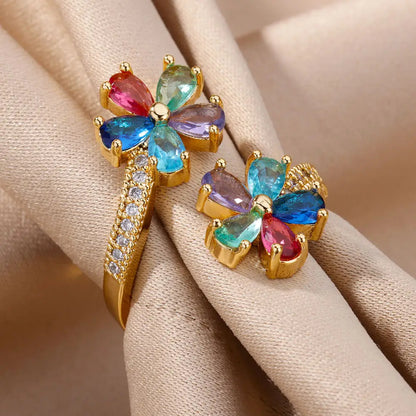 Colored Double Flower Ring