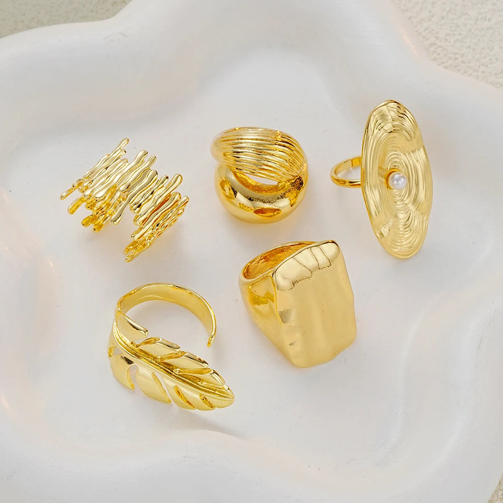 5 PCS Statement Textured Gold Ring Set