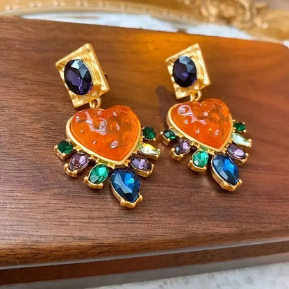 Crystal Heart Stone Drop Earrings