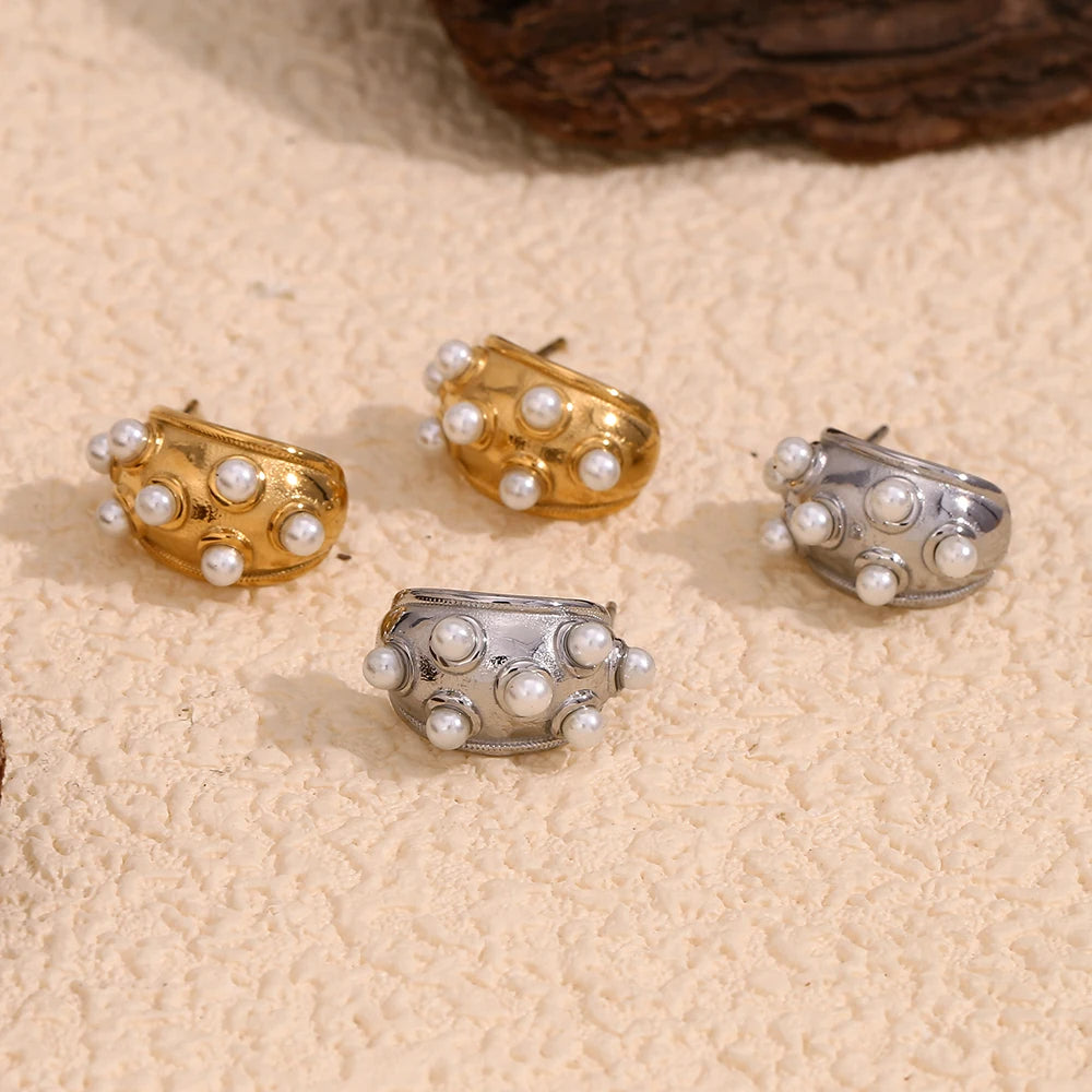 Pearl Crescent Moon Earrings