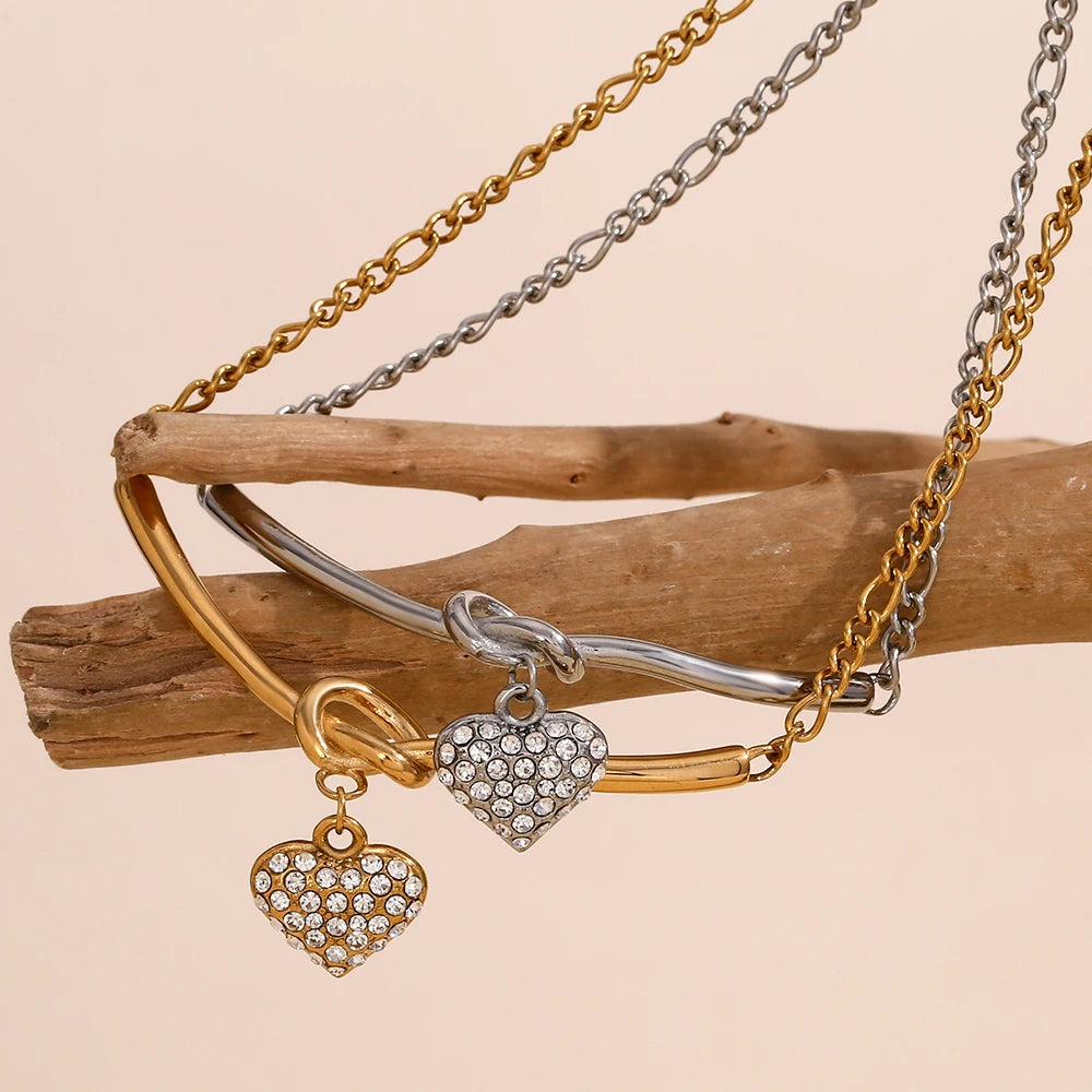 Rhinestone Knot Heart Necklace
