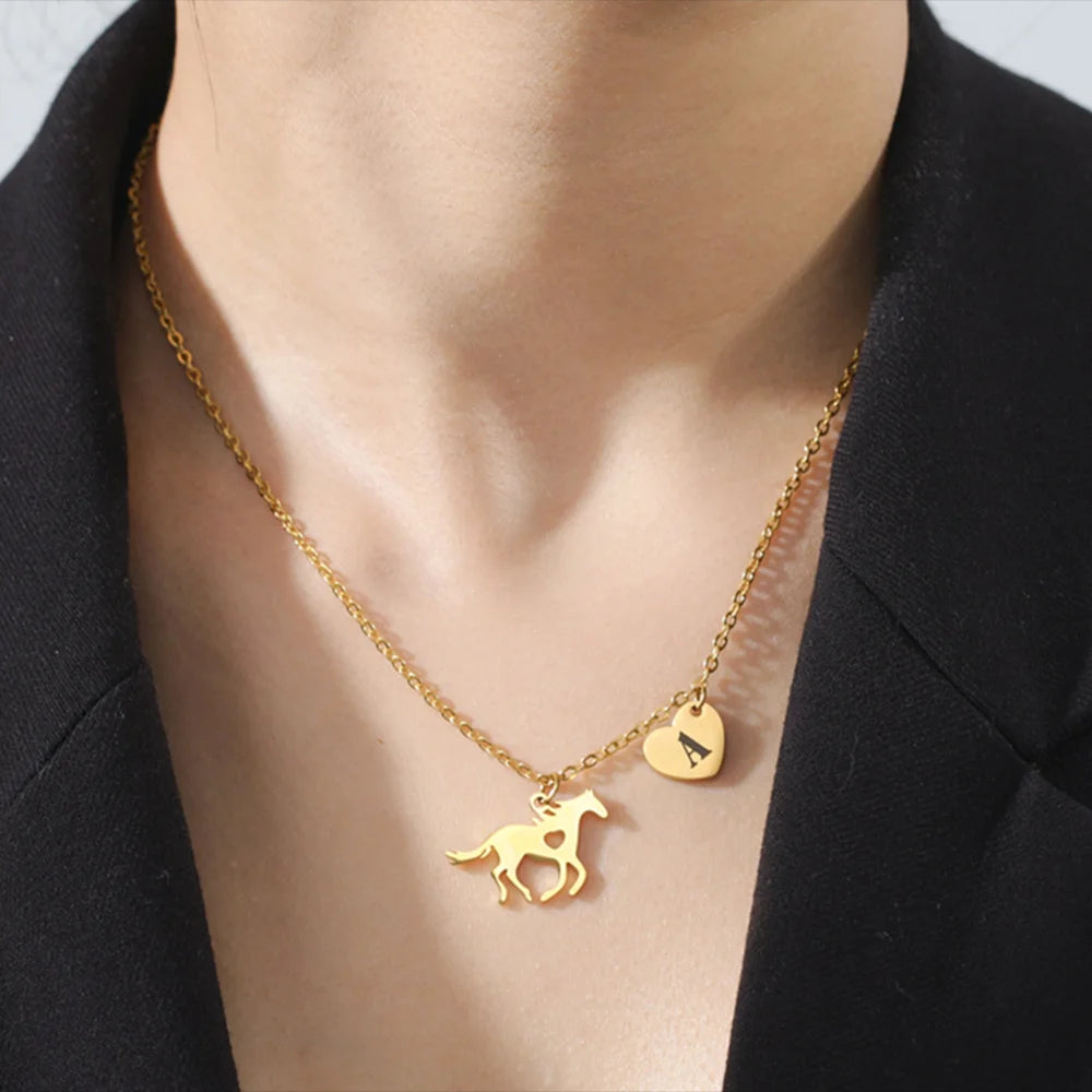 Horse Heart Initial Necklace
