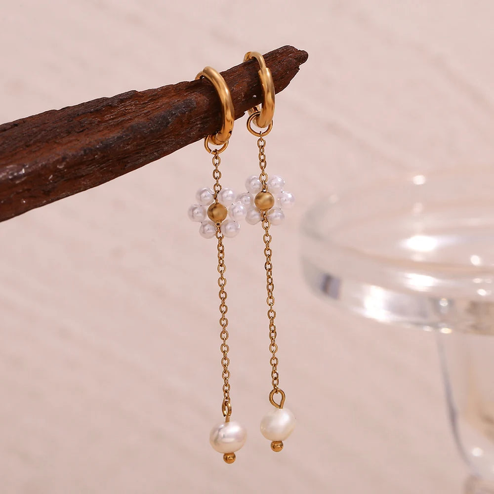 Pearl Flower Hoop Earrings