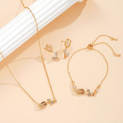 3 PCS Gold Tulip Flower Jewelry Set