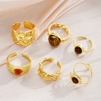 6 PCS Vintage Tiger Eye Ring Set