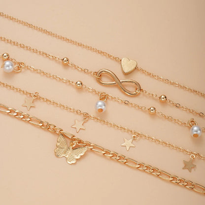 5 PCS Gold Charm Anklet Set