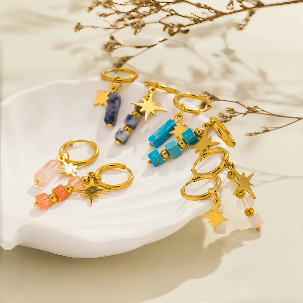 Asymmetric Stone Star Earrings