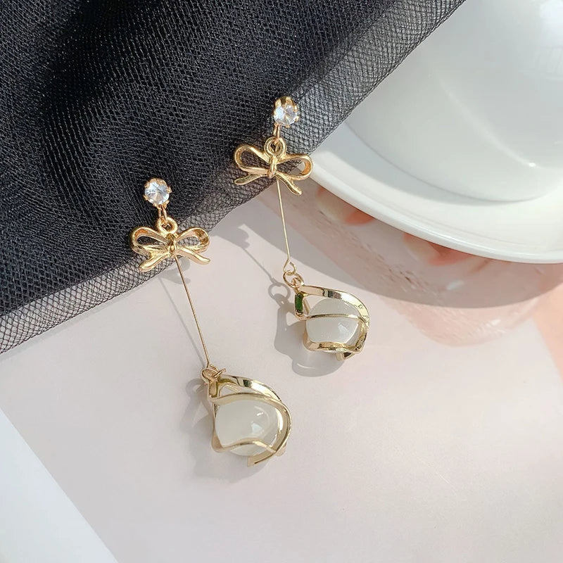 Opal Bowknot Dangle Earrings