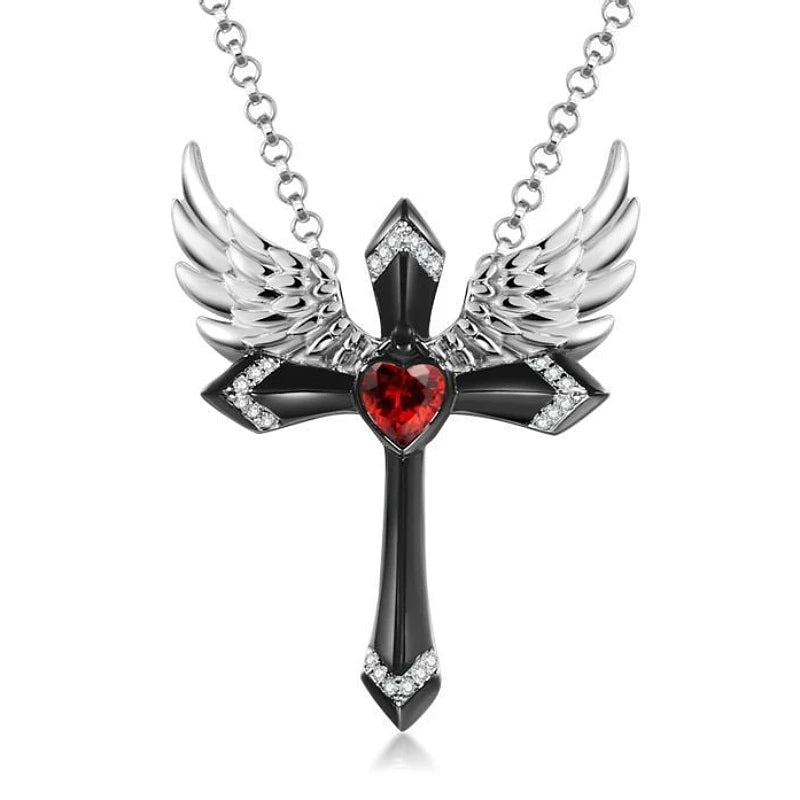 Angel Wings Cross Heart Necklace