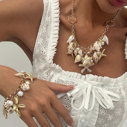 Boho Starfish & Shell Pendant Necklace