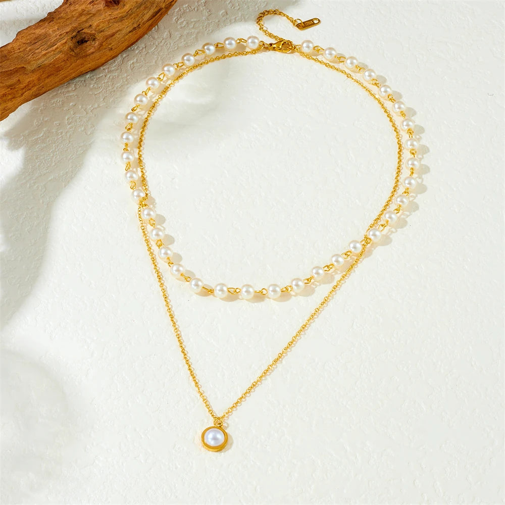 2 PCS Pearl Bead & Pendant Necklace Set