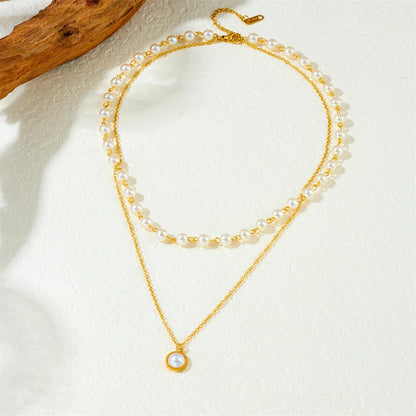 2 PCS Pearl Bead & Pendant Necklace Set