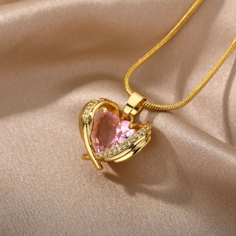 Pink Crystal Heart Wings Ring