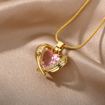 Pink Crystal Heart Wings Ring