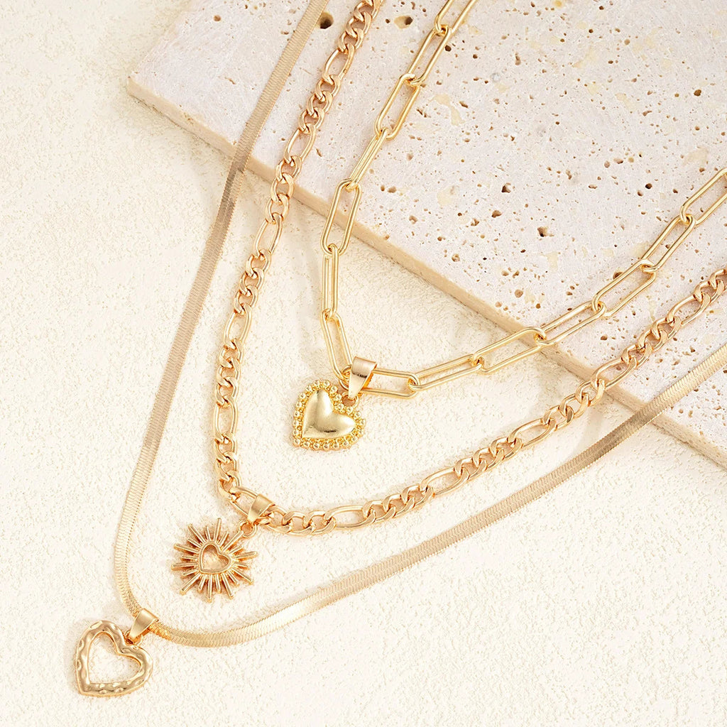 3 PCS Boho Heart Pendant Necklace Set