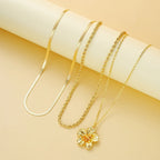 3 PCS Floral Pendant Layered Necklace Set