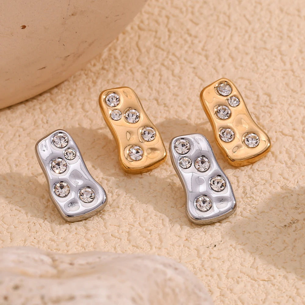 Distorted Rectangle Rhinestone Earrings