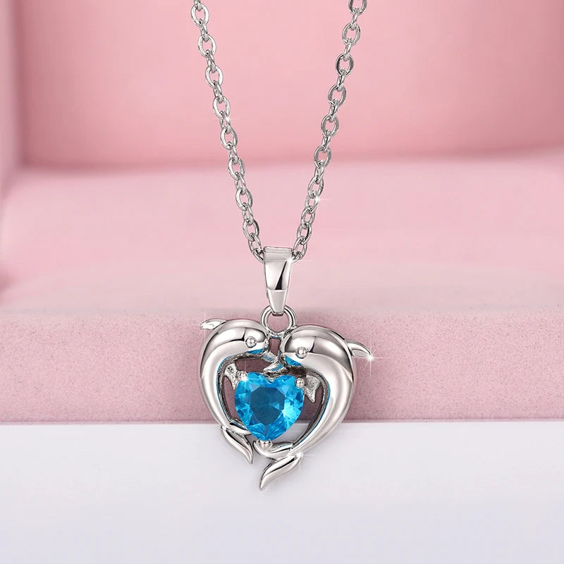Dolphin Blue Heart Necklace