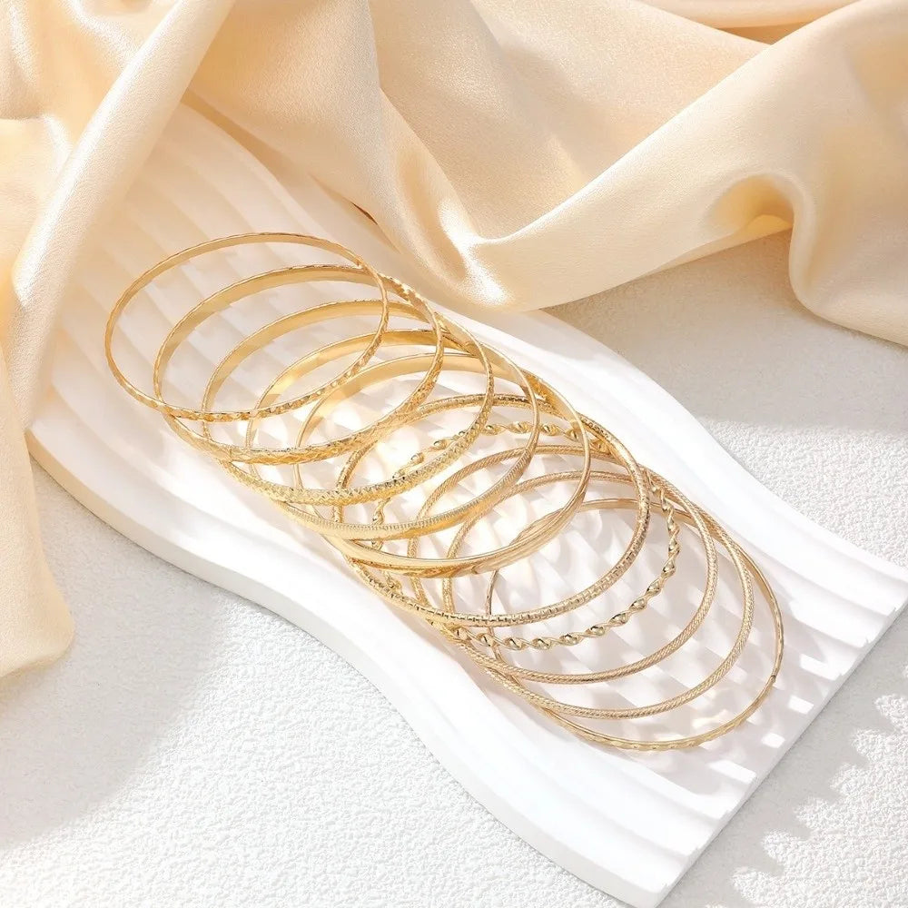 10 PCS Heavy Stackable Textured Bracelet Set